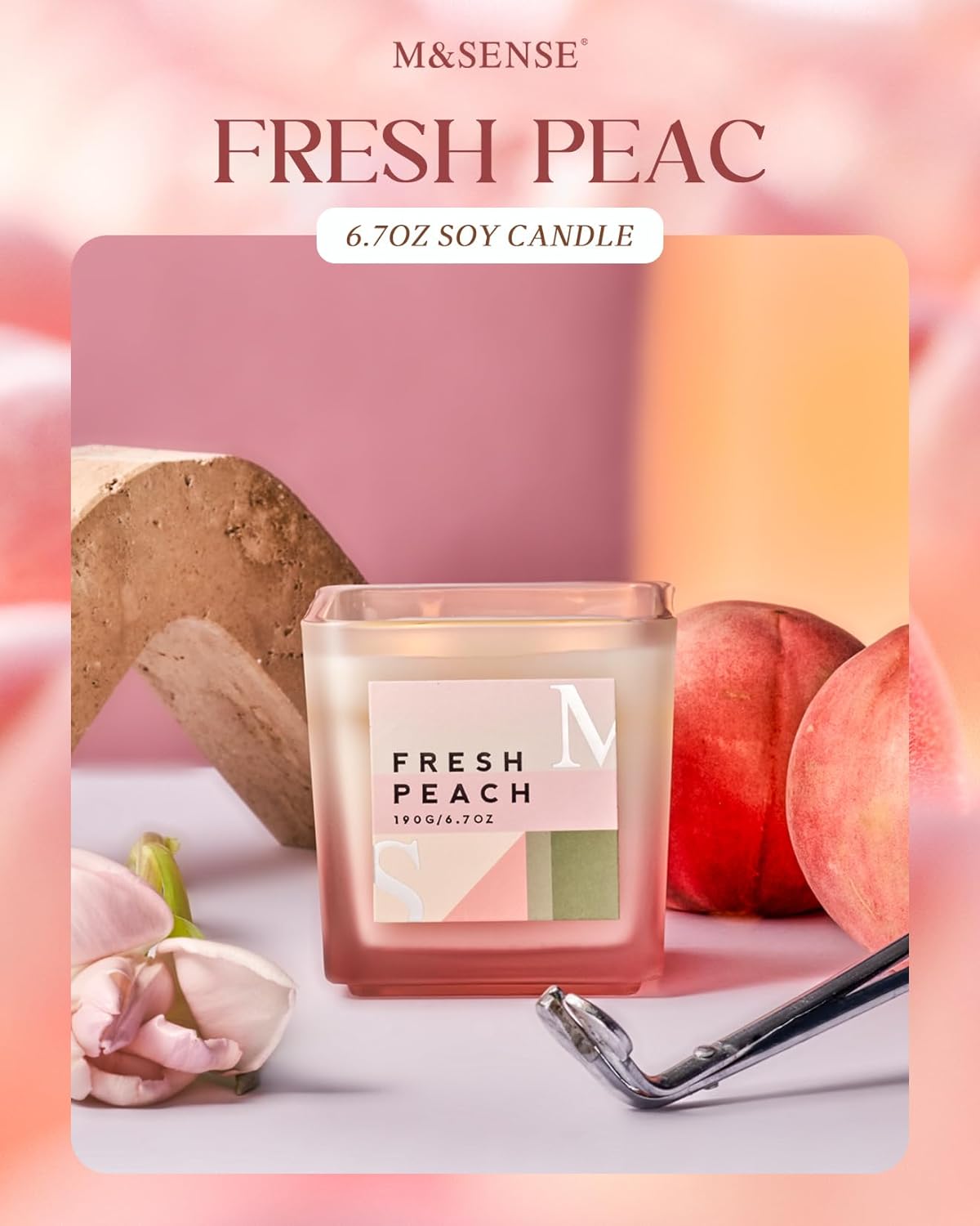 M&SENSE Peach Scented Candles Gift Set with Refills，14.3oz Soy Jar Candle Set Clean Burning Candle Gifts, Up to 80 Hours Long Lasting Aromatherapy Candle for Women Girlfriend Mom Teacher
