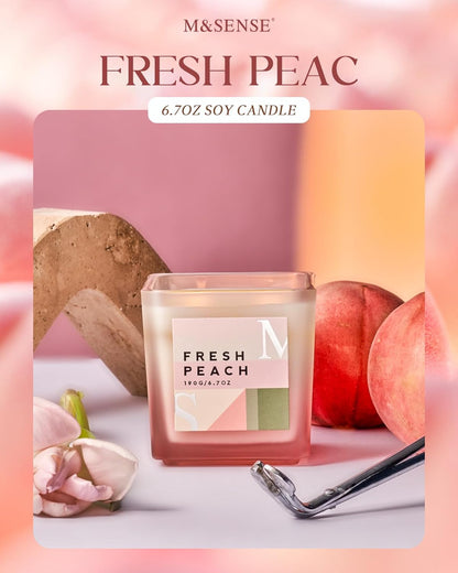 M&SENSE Peach Scented Candles Gift Set with Refills，14.3oz Soy Jar Candle Set Clean Burning Candle Gifts, Up to 80 Hours Long Lasting Aromatherapy Candle for Women Girlfriend Mom Teacher
