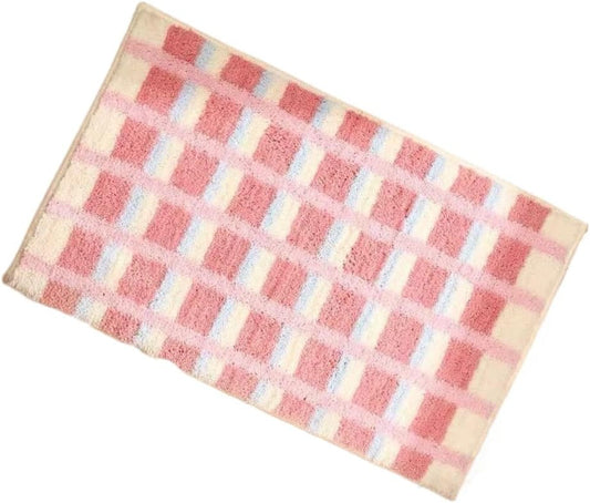 Geometry Bath Mat Stripe Home Bath Rug Water Absorption Non Slip Mat Rug for Bedroom Bathroom Toilet Floors (Pink, 24x16)