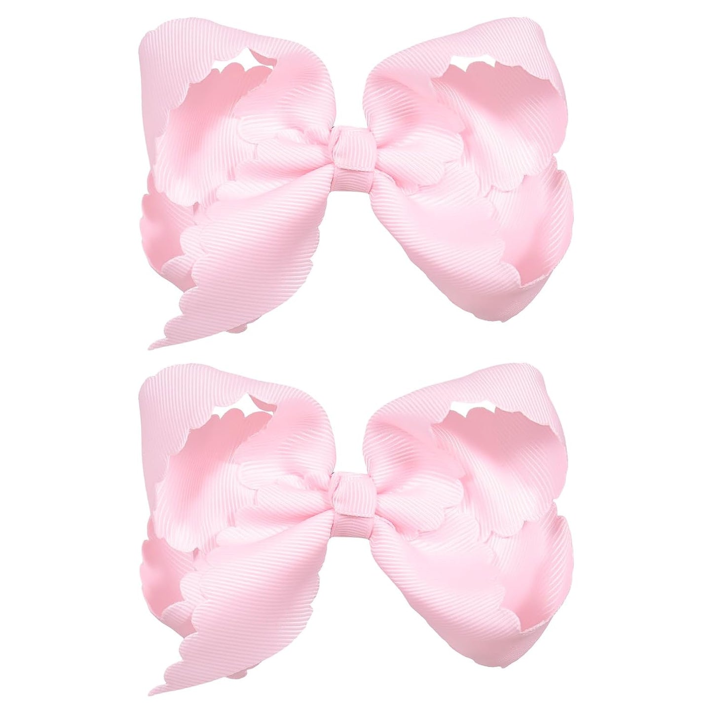Pink Grosgrain Ribbon Hair Bow with Scalloped Edges for Girls,4" Handmade Everyday Dressy Hair Bow Clips Valentines Wedding Birthday Dress Accessories Gift for Toddlers Teens Women