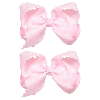 Pink Grosgrain Ribbon Hair Bow with Scalloped Edges for Girls,4" Handmade Everyday Dressy Hair Bow Clips Valentines Wedding Birthday Dress Accessories Gift for Toddlers Teens Women