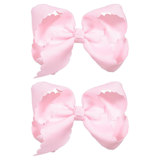 Pink Grosgrain Ribbon Hair Bow with Scalloped Edges for Girls,4" Handmade Everyday Dressy Hair Bow Clips Valentines Wedding Birthday Dress Accessories Gift for Toddlers Teens Women