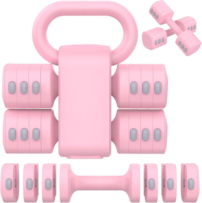 Hezeyferg 2-in-1 Adjustable Dumbbells Set, 4 Levels Weight Dumbbells Set for Women Men, Each 2.2/3.3/4.4/5.5lb Hand Weights with Kettlebell Form for Home Gym Exercise Training