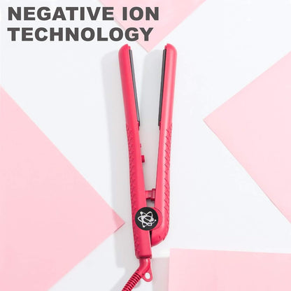 Evalectric Classic Styler Hair Straightener - 1.25" Ceramic Flat Iron with Floating Plates - Dual Voltage Hair Straightener - Negative Ion Technology - Travel Friendly - Pink