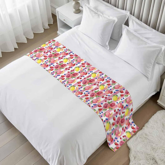 Bed Runner for King Size, Summer Fruits Decorative Scarf Throws for Foot of Bed, Grapefruit Peach Lemon Strawberry Striped Luxury Bedding Protector Slipcover Bedrunners for Hotel/Home, 94 x 20 Inch