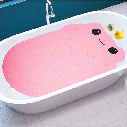 Bathtub Mat Non Slip for Baby Toddlers 30"x 18",Cute Bath Shower Mat with Frog Pattern for Tub,Washable Anti Slip Kids Bath Mat Shower Mats for Bathroom Kitchen Restroom,Pink