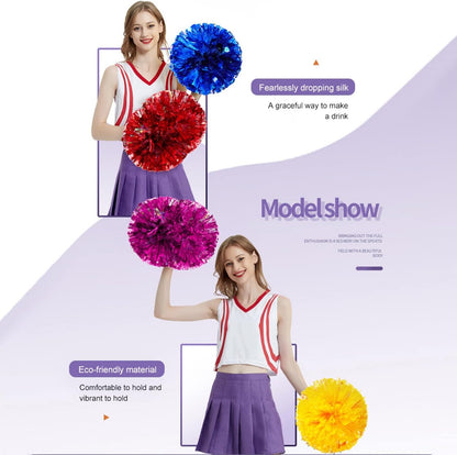 Hotfiary 2 Pack Pompoms Cheer Cheerleading Pom Poms Sports Dance Cheering Cheerleader Squad Poms with Baton Handle for Team Spirit Kids Adults Youth