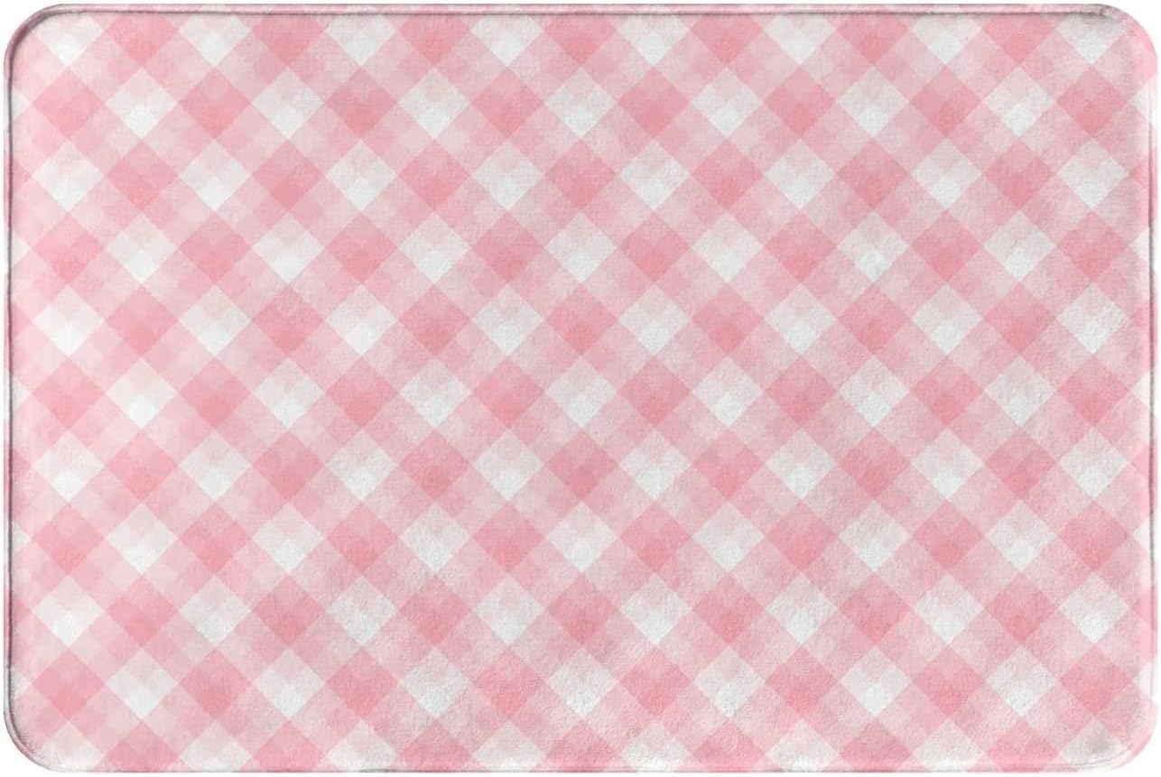 Pink Checker Pattern Mats Bathroom Rugs Soft Bath Rugs Non Slip, Washable Cover Floor Rug Absorbent Carpets Floor Mat Home Decor for Kitchen Bedroom 30"x18"