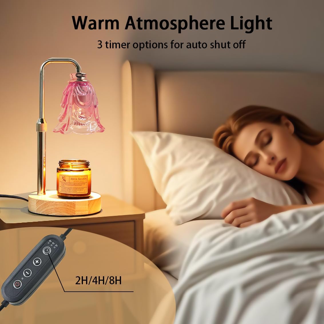 Candle Warmer Lamp with Timer Dimmer Adjustable Height for New Home House Bedroom Decor,Wax Melt Warmer with 2 Bulbs for Jar Candles, Gifts for Mom Women Friend Sister Mothers Day Birthday | Pink