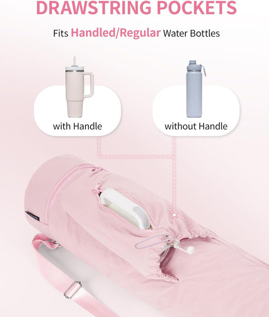 sportsnew Puffy Yoga Mat Bag Yoga Gym Bags for Women Men, Full-Zip Pilates Bag with Wet Pocket & Side Zip Drawstring Pocket Fits Tumblers with Handle, Yoga Mat Storage for Carrier Quick Access