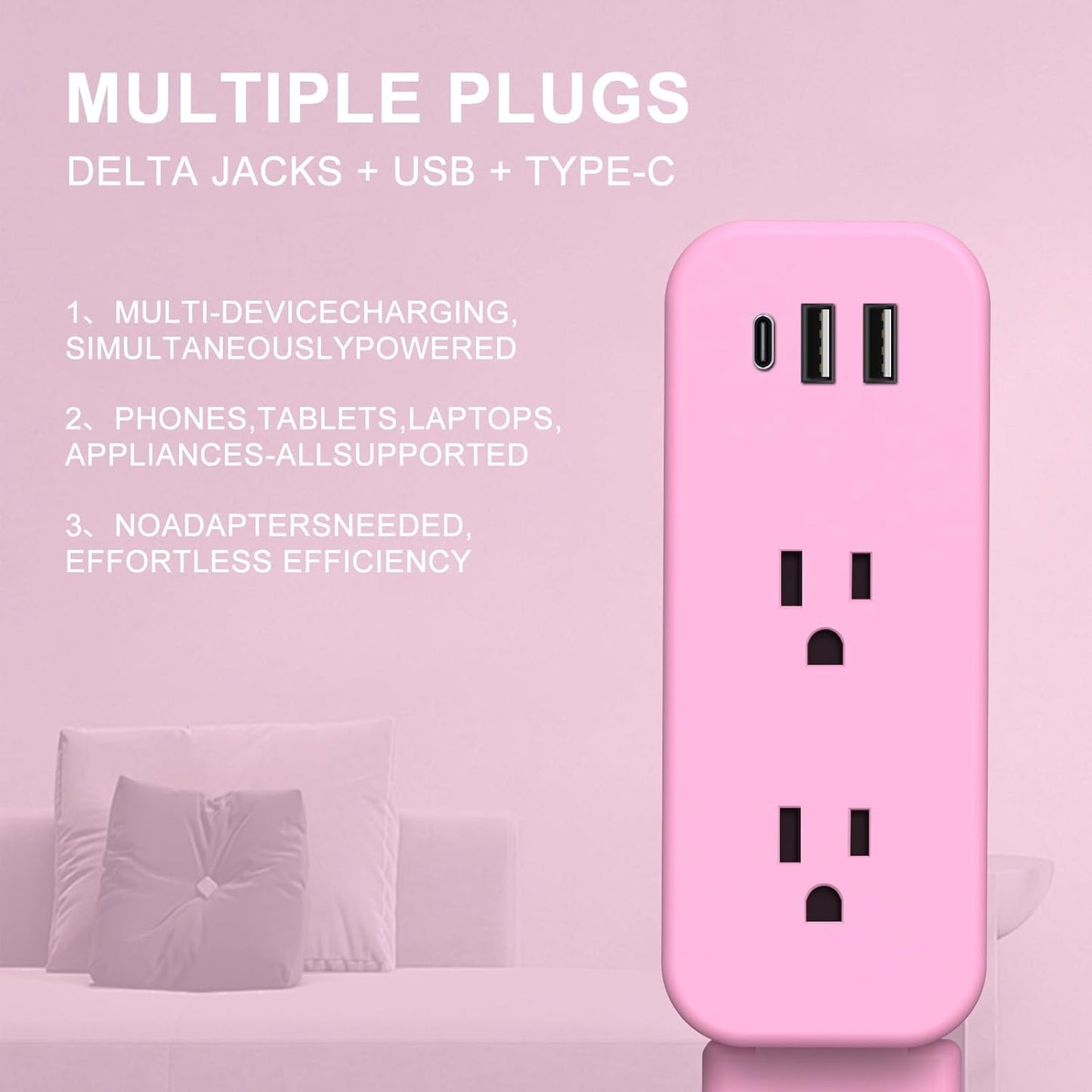 Electrical Outlet Extender Stick - Features USB-A, USB-C and 2 AC Outlets, Extends 22"-34", Rotates 180° Access Hard-to-Reach Outlets, Wall Plug Power Socket Expander Nightstands, Sofa, Desks and More