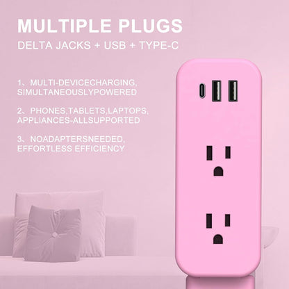 Electrical Outlet Extender Stick - Features USB-A, USB-C and 2 AC Outlets, Extends 22"-34", Rotates 180° Access Hard-to-Reach Outlets, Wall Plug Power Socket Expander Nightstands, Sofa, Desks and More