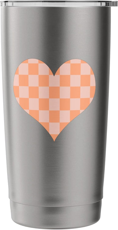 Cute Pastel Coral Peach Classic Checkered Pattern Minimalist Stainless Steel Insulated Tumbler