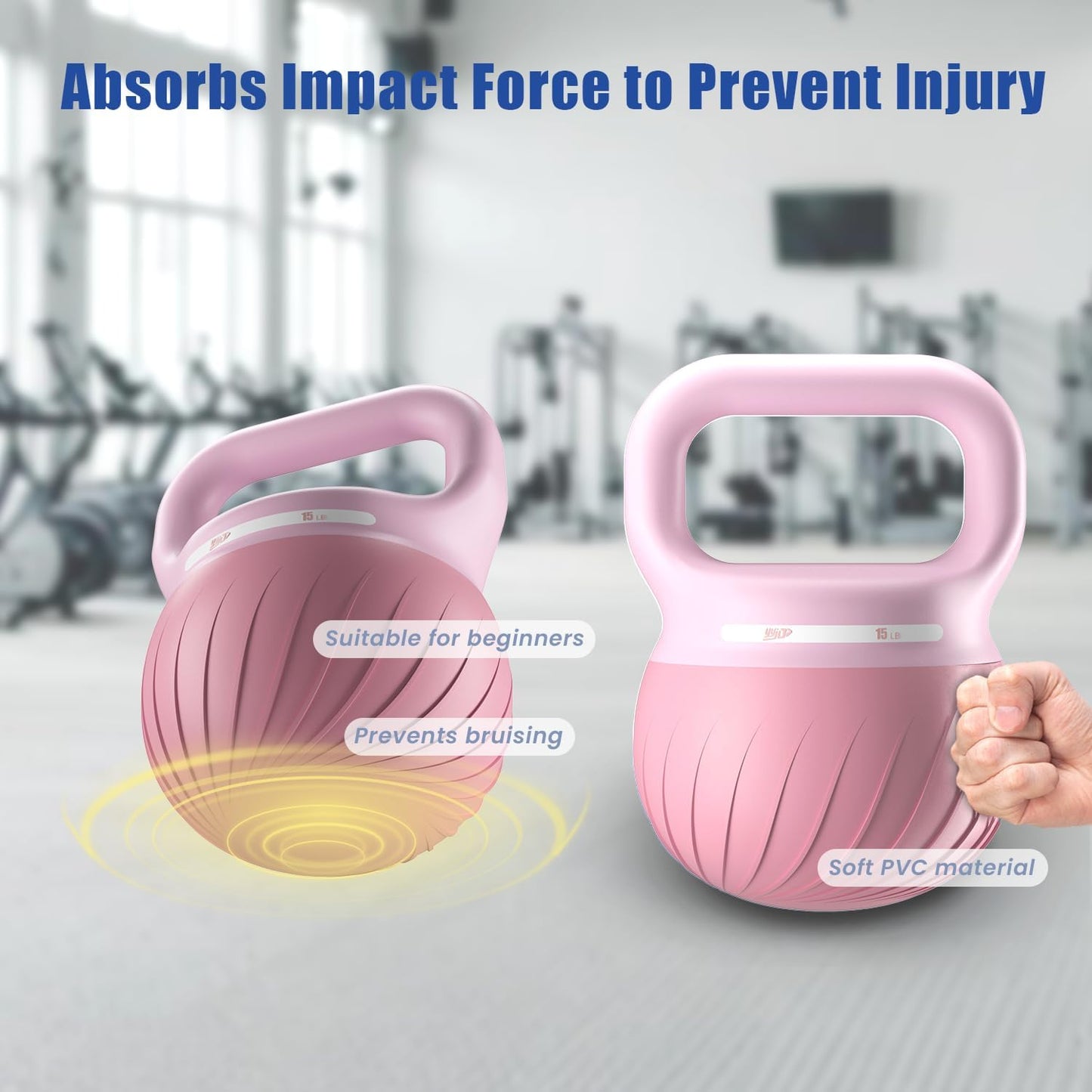 YYJO Soft Kettlebell - Shook Resistance Base Anti-Slip, Wide-Grip Handle 5/10/15 LBS Weights Strength and Safety for Women and Men Workout- Color Coded