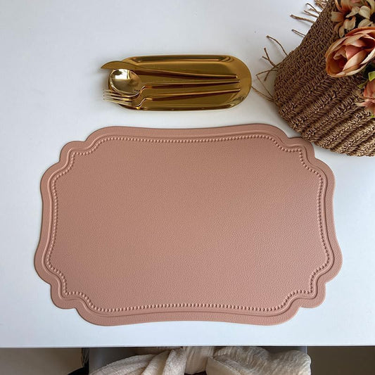Leather Washable Placemats, Beige Thick Faux Leather Heat Resistant Rectangle Shape Table Mats,Waterproof Non-Slip Easy to Clean Place mat for Kitchen Coffee Dining Room Table Set of 6