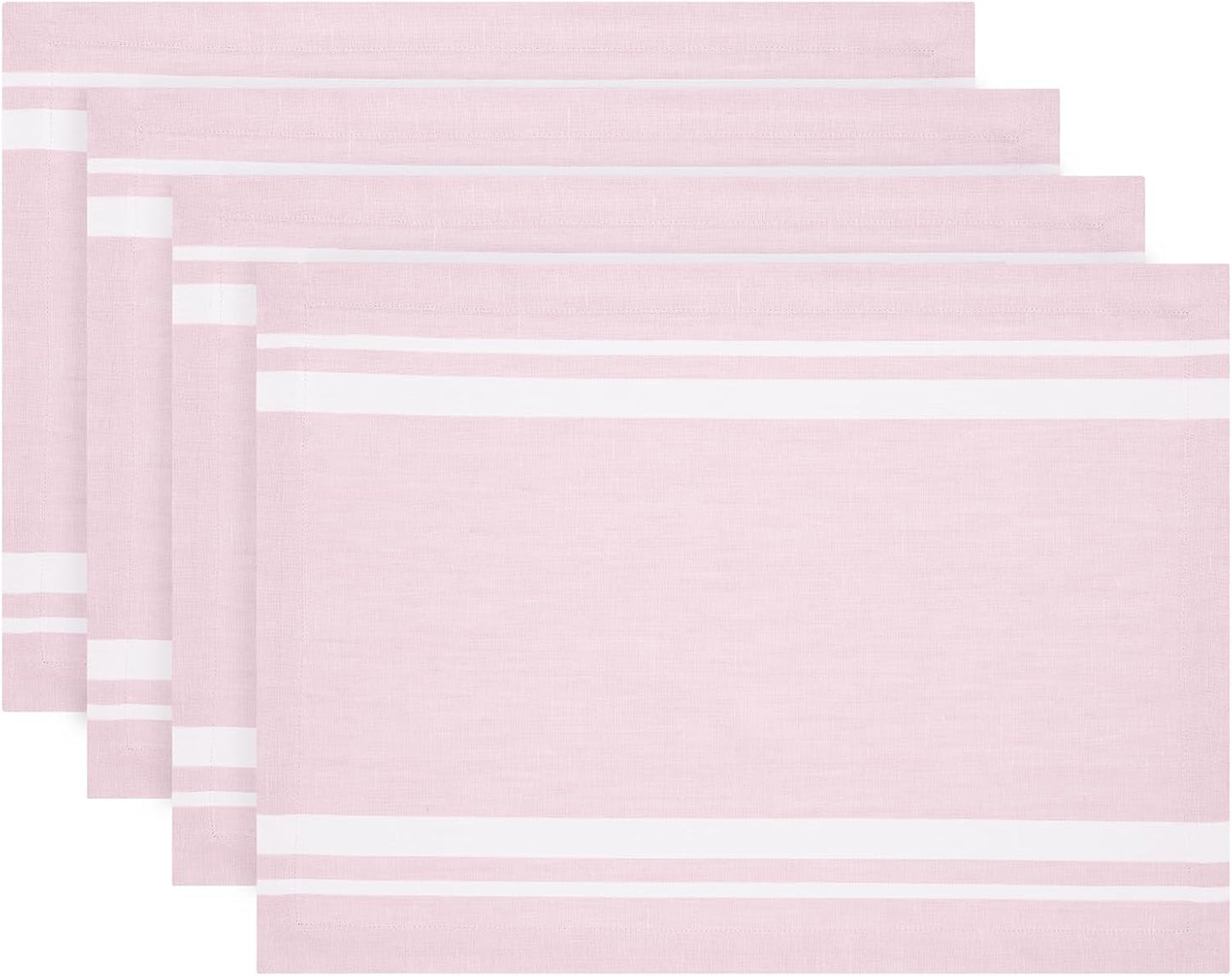Solino Home Linen Placemats Set of 4 - French Stripe White and Dusty Pink Placemats 14 x 19 Inch - 100% Pure Linen Table Mats for Summer