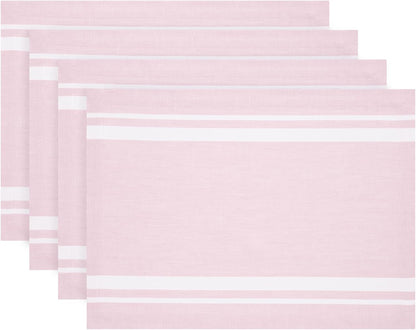 Solino Home Linen Placemats Set of 4 - French Stripe White and Dusty Pink Placemats 14 x 19 Inch - 100% Pure Linen Table Mats for Summer