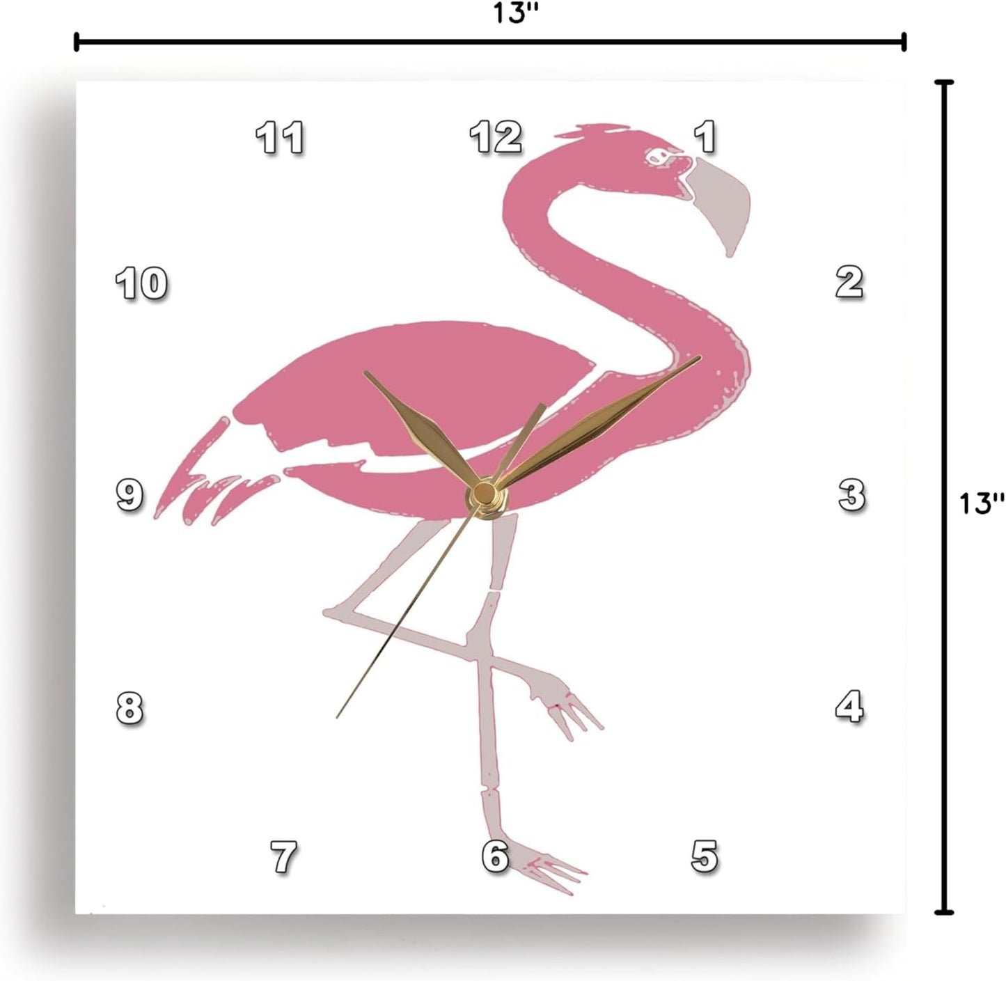 3dRose Wall Clock Silent - 13 inch - Coral Pink Flamingo - Vector Design - Flamingo