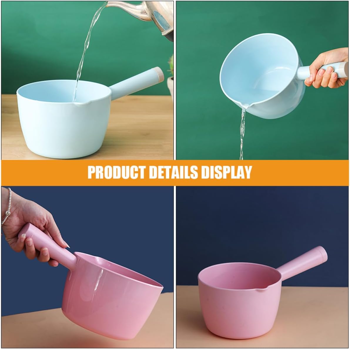 2pcs Versatile Long Handle Water Ladle Multi-function Kitchen and Gardening Scoop for Plants Bathing and Pet Feeding Lightweight Plastic Blue and Pink