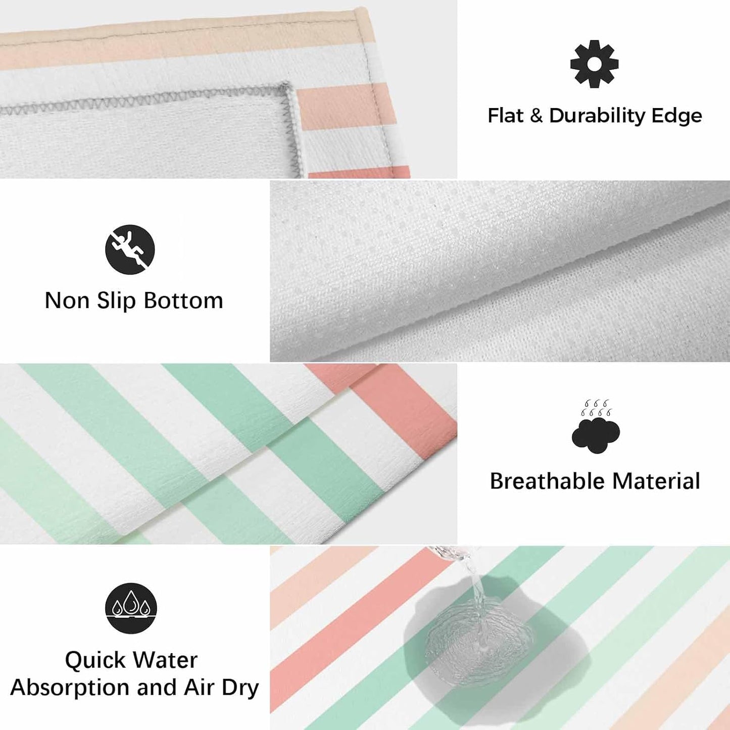 Outdoor Area Rug 3x5ft Washable Patio Rugs, Peach Pink Green Ombre Indoor Outdoor Carpet for Living Room Entryway Porch, Farmhouse Stripe ModernNon-Slip Outside Front Door Mat