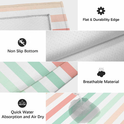 Outdoor Area Rug 3x5ft Washable Patio Rugs, Peach Pink Green Ombre Indoor Outdoor Carpet for Living Room Entryway Porch, Farmhouse Stripe ModernNon-Slip Outside Front Door Mat