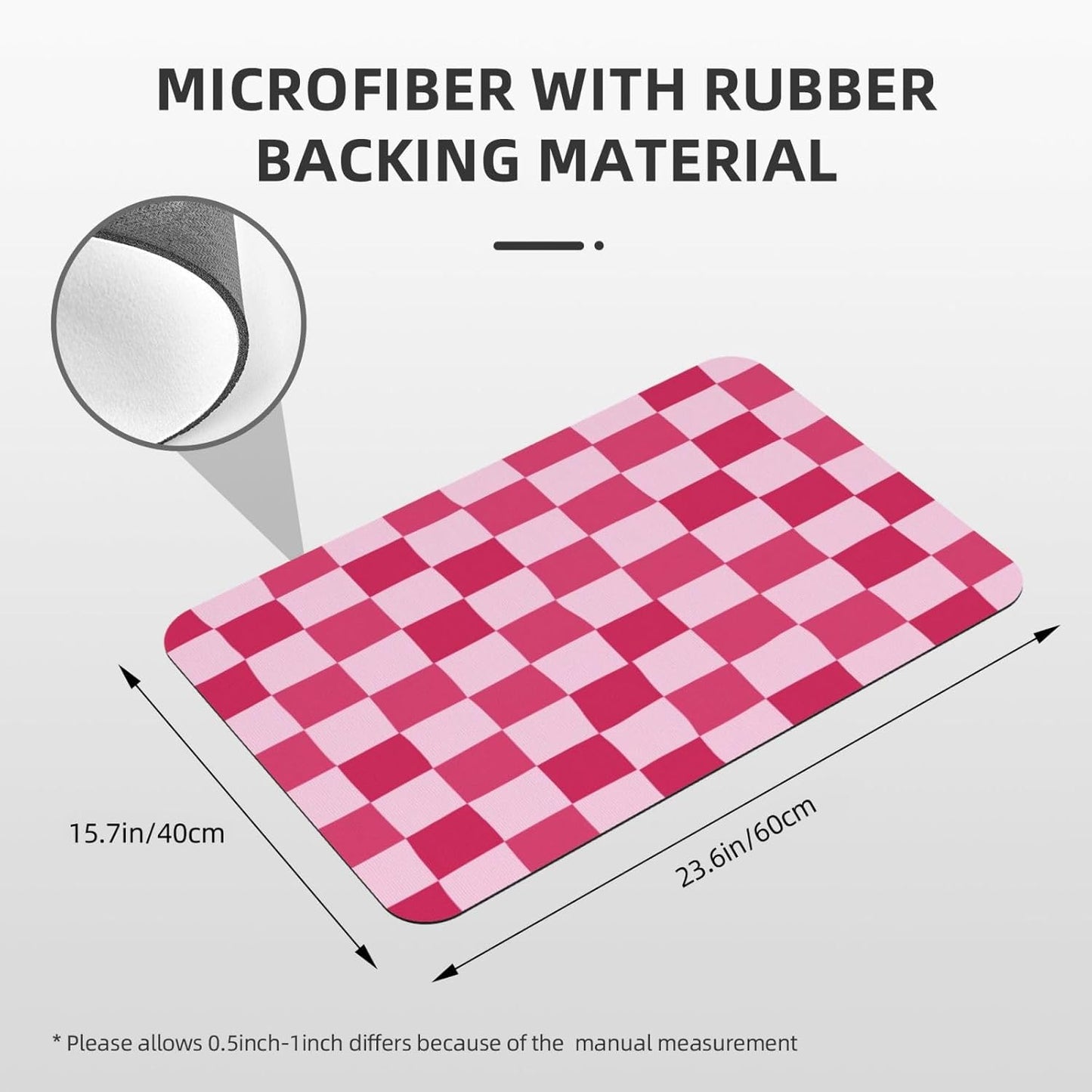 Bath Mat Pink Checkerboard Pattern Absorbent Non Slip Doormat 15.7x23.6 in Washable Diatomaceous Shower Mat Floor Mats for Bathroom Kitchen Entryway