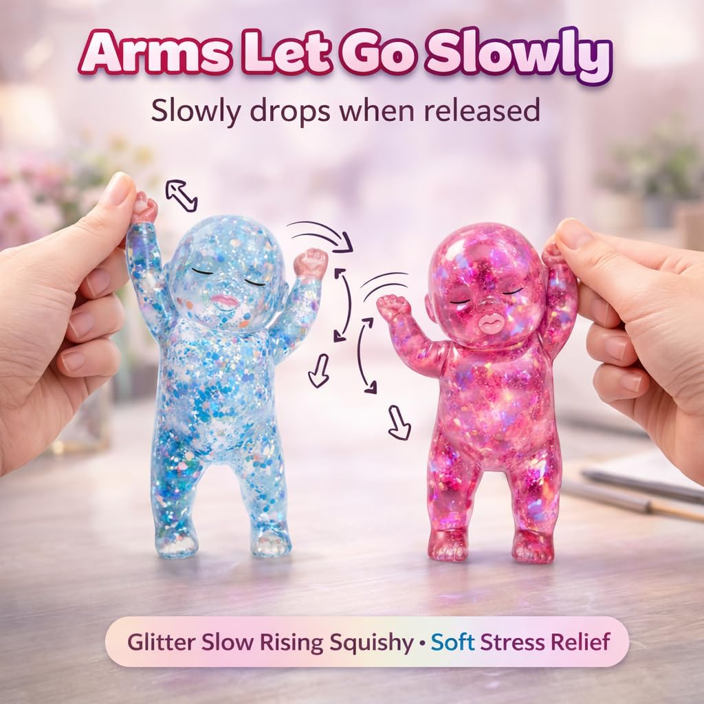 Baby Squishy Glitter Slow Rising Pink, Squishy Babies Sensory Fidget for Stress Relief, Soft Cute Squeeze, Desk Decor & Gift
