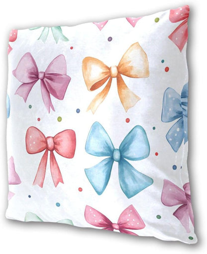 Decorative Throw Pillow Covers Pack of 2, Bow Dot Pattern Blue Pink Yellow Velvet Throw Pillow Cases for Couch Pillows Cover Bedroom Outdoor, Pillows Covers 18x18 Inch
