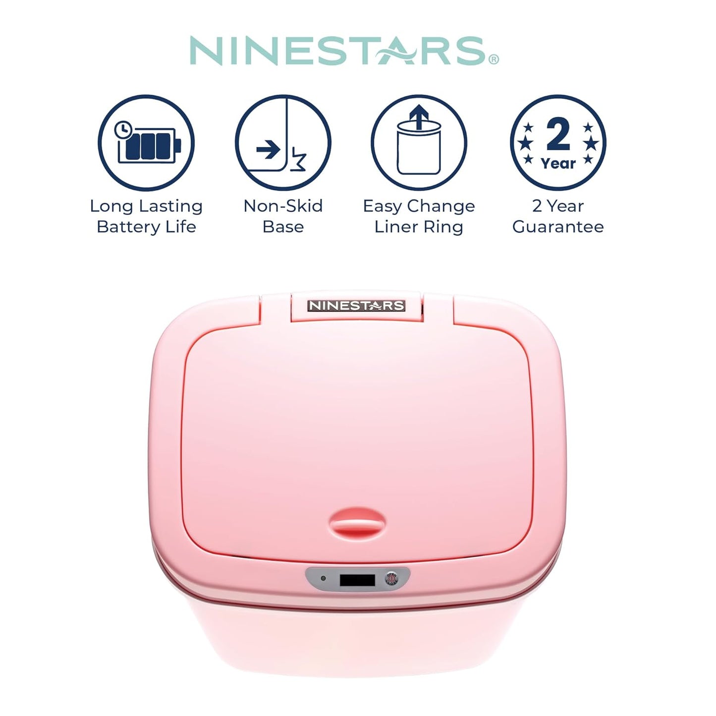 Ninestars 3 Gallon Automatic Trash Can, 12L Touchless Motion Sensor Bathroom or Bedroom Garbage Can with Odor-Sealing Lid, Impact-Resistant ABS Plastic, Pink