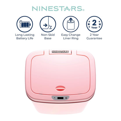 Ninestars 3 Gallon Automatic Trash Can, 12L Touchless Motion Sensor Bathroom or Bedroom Garbage Can with Odor-Sealing Lid, Impact-Resistant ABS Plastic, Pink