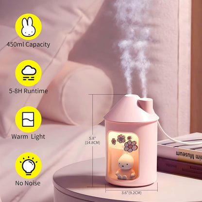 Mipow x miffy BTA700M Cool Mist Humidifier for Bedroom,Ultrasonic Quiet Humidifier with Night Light,450 ML Double Spray Humidifiers for Nursery,Office Indoor Plants (Pink), Gift for Mother's Day