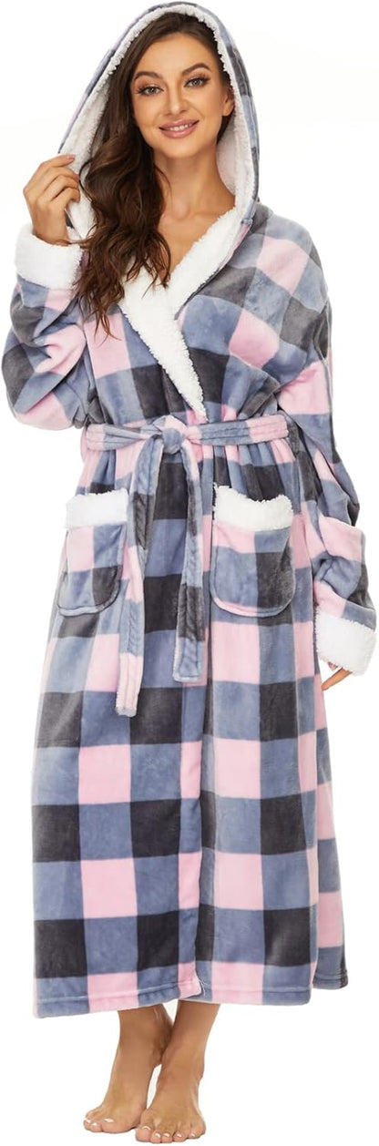 ccko Plush Robes For Women, Fleece Fuzzy Womens Robe,Soft Warm Women's Bathrobe with Hood for Bath Spa Shower House