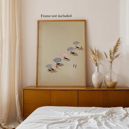 Summer Beach Canvas Wall Art, Pastel Pink Blue Umbrella Coastal Poster, Relaxing Seaside Sunbath Beachy Scene Wall Decor, Minimalist Beach Lover Gift Print for Bedroom 12x16in Unframed