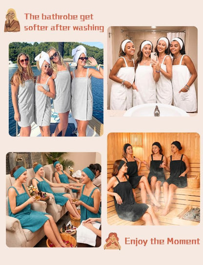 Ekouaer Towel Wrap for Women Spa Bath Robe Lightweight Terry Cloth Wrap Adjustable Shower Robe with Headband S-XL