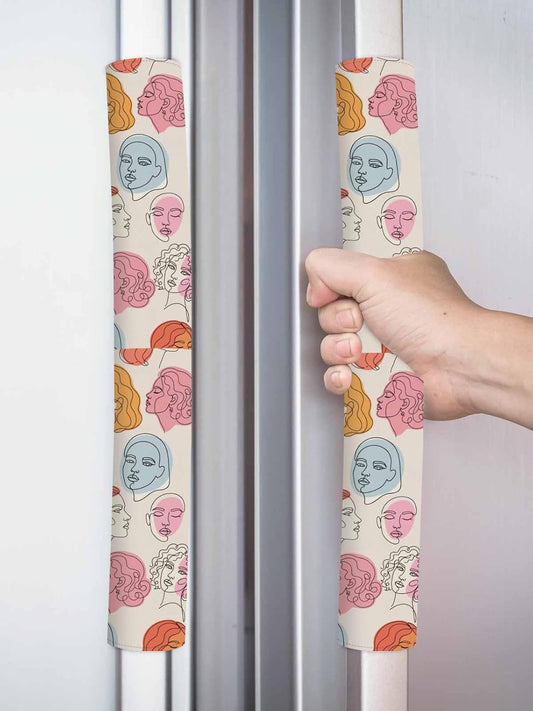 Farmhouse Boho Refrigerator Door Handle Covers Set of 2, Modern Abstract Women Feminine Light Beige Kitchen Fridge Microwave Oven Dishwasher Stove Cabinet Handle Protectors, Washable Appliance Decor