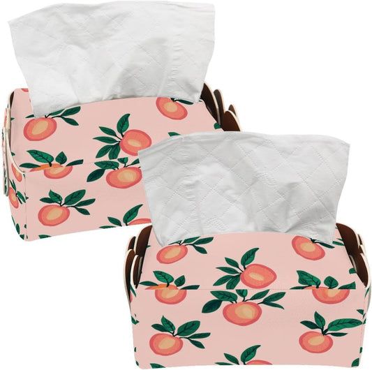 2 PCS Tissue Box Cover,Pink Peach Rectangle Decorative PU Leather Tissue Box Holder Facial Paper Organizer Dispenser for Bathroom, Vanity Countertop, Night Stands, Desk