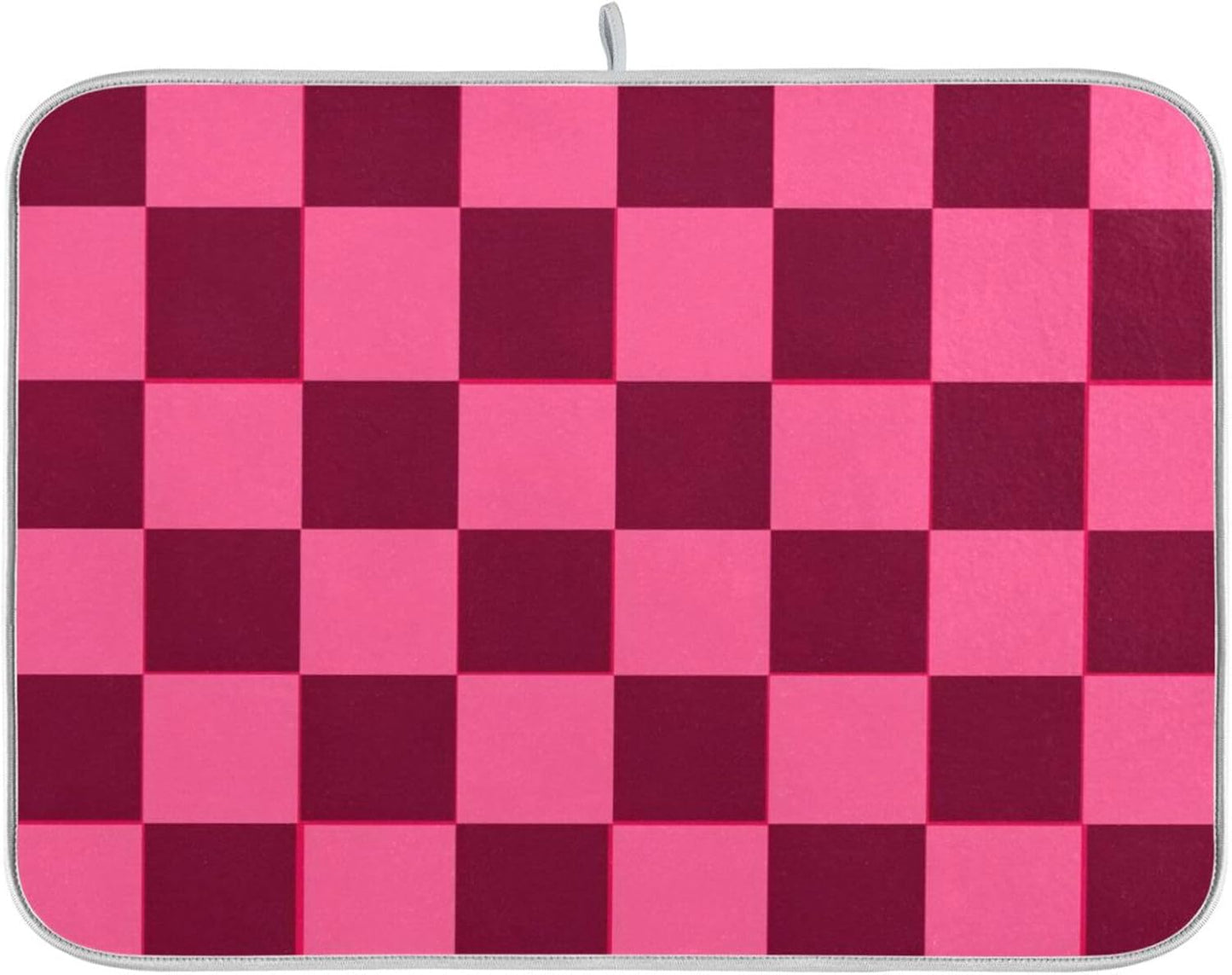 Checkered Hot Pink Dish Drying Mat for Kitchen Counter Kitchen Drying Mat Dish Rack Mat Dish Drainer Pad Microfiber Absorbent Washable Drying Pad for Countertop 16 x 18