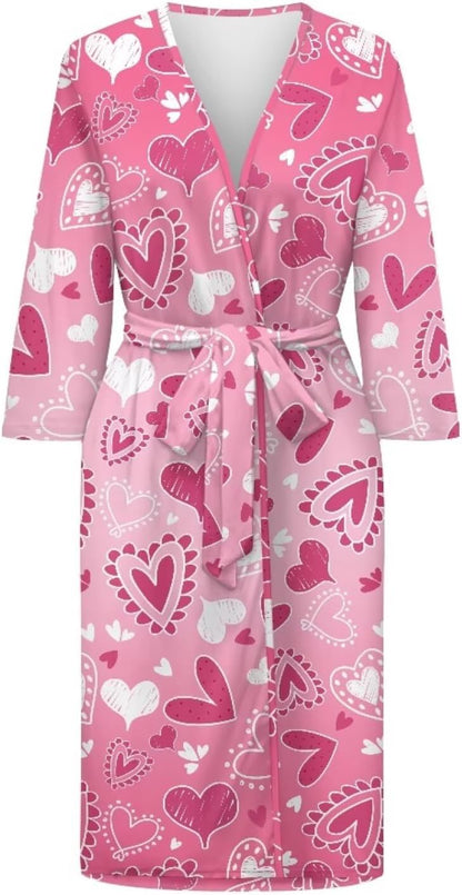 Heart Print Robe V Neck Night Shirts Breathable Bathrobe Nightgown