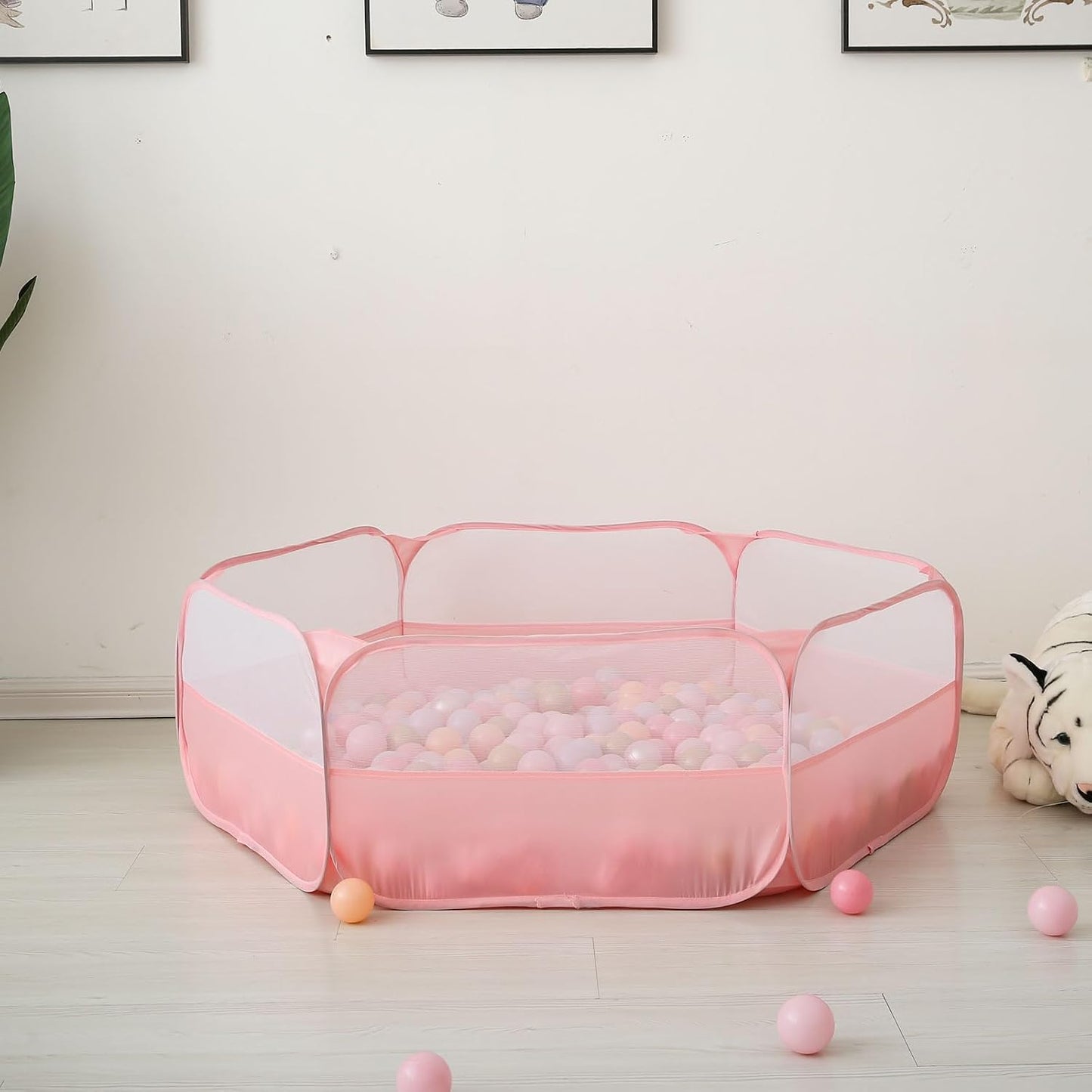 Foldable Ball Pit for Toddlers, Large Pop Up Ball Pits Kids Play Tent Crawl Playpen Ball Pool Playhouse Playpen with Storage Bag, for Boys Girls Dogs Cats Ferrets Indoor Outdoor, Light Pink