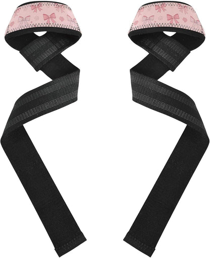 Cute Bows Hearts Pink Print Lifting Wrist Straps for Weightlifting Powerlifting Anti Slip Deadlift Straps with Neoprene Padding Hand Grip Wraps for Gym Workout Strength Training Bodybuilding
