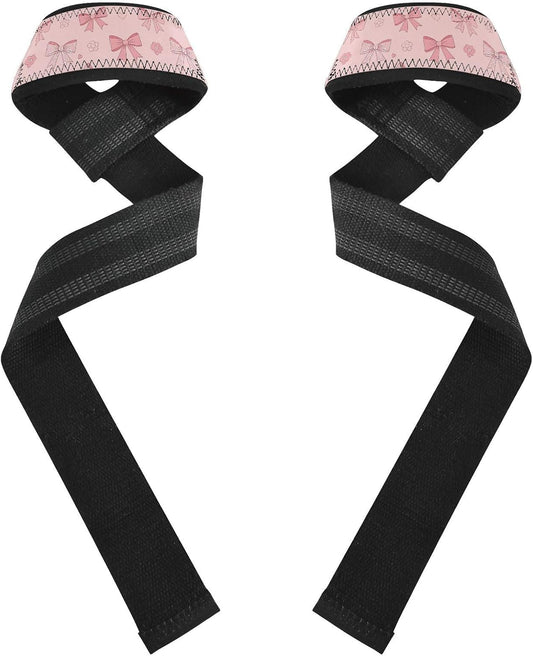 Cute Bows Hearts Pink Print Lifting Wrist Straps for Weightlifting Powerlifting Anti Slip Deadlift Straps with Neoprene Padding Hand Grip Wraps for Gym Workout Strength Training Bodybuilding
