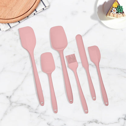 6 Pieces Silicone Spatula Set, Rubber Spatulas Silicone Heat Resistant Spatula Set for Kitchen Use, Food Grade Rubber Spatula with Ergonomic Grip, Cooking, BPA Free Dishwasher Safe(pink)