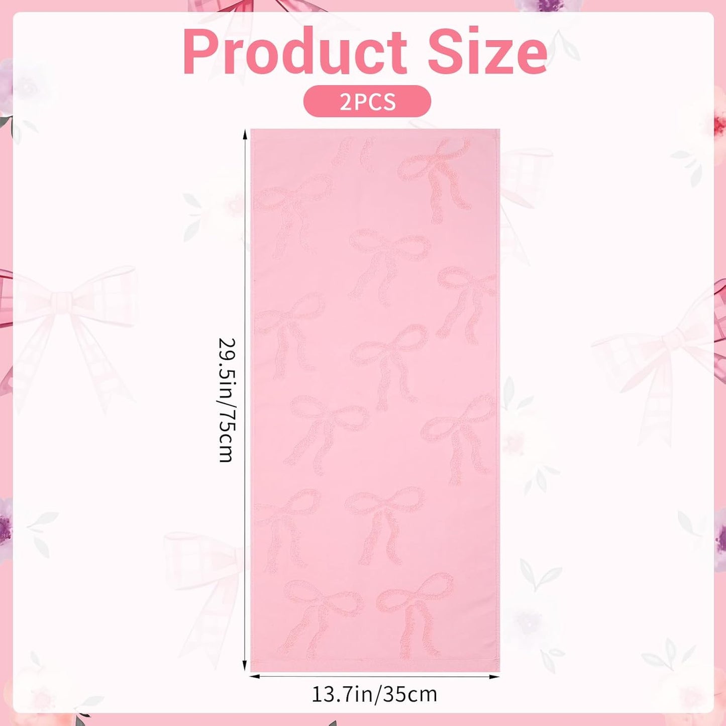 Kifmurase 2PCS Pink Hand Towels for Girl Bathroom Decor, Pink Bow Face Towels Cotton Soft Absorbent Decorative Jacquard Facecloth, Cute Bath Towel for Kitchen Bathroom Decor, 29.5 × 13 inch