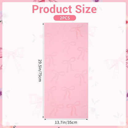 Kifmurase 2PCS Pink Hand Towels for Girl Bathroom Decor, Pink Bow Face Towels Cotton Soft Absorbent Decorative Jacquard Facecloth, Cute Bath Towel for Kitchen Bathroom Decor, 29.5 × 13 inch