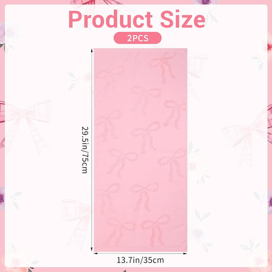 Kifmurase 2PCS Pink Hand Towels for Girl Bathroom Decor, Pink Bow Face Towels Cotton Soft Absorbent Decorative Jacquard Facecloth, Cute Bath Towel for Kitchen Bathroom Decor, 29.5 × 13 inch