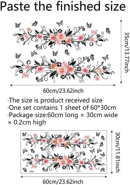 Elegant Pink Rose Wall Decals - Symmetrical Design, Easy Peel&Stick,Removable Wall Sticker,DIY Wall Decals Perfect for Kids Room,Living Room,Bathroom & Window Home Wall and Nursery Décor