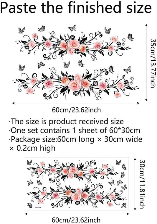 Elegant Pink Rose Wall Decals - Symmetrical Design, Easy Peel&Stick,Removable Wall Sticker,DIY Wall Decals Perfect for Kids Room,Living Room,Bathroom & Window Home Wall and Nursery Décor