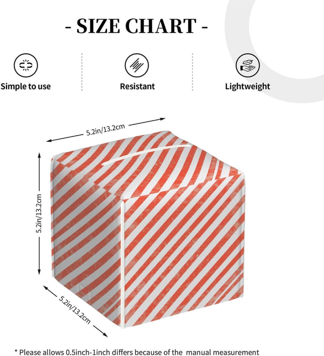 Tissue Box Cover,Retro Pink Striped Pattern Waterproof PVC Leather Tissues Holder,Square, 5.2" L x 5.2" W x 5.2" H, Decorative for Home Office