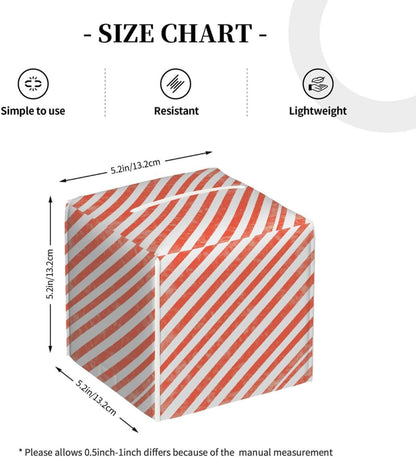 Tissue Box Cover,Retro Pink Striped Pattern Waterproof PVC Leather Tissues Holder,Square, 5.2" L x 5.2" W x 5.2" H, Decorative for Home Office