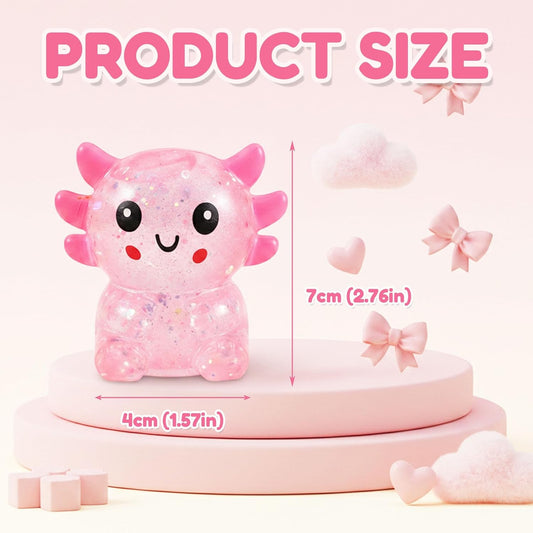 Glitter Axolotls Squishies Toy, Stretchy Axolotls Stress Ball, Soft Squeeze Sensory Fidget Toys for Kids Adults, Cute Easter Basket Stuffers Party Favors Classroom Prizes（Pink）